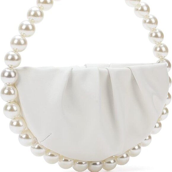 Neiman Marcus White Vegan Leather Pearl Bridal Clutch Purse